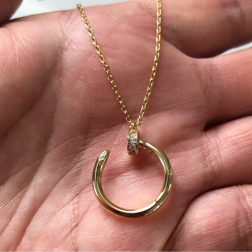 Nail Zirconia Gold Pendant Necklace - Picture 8 of 13